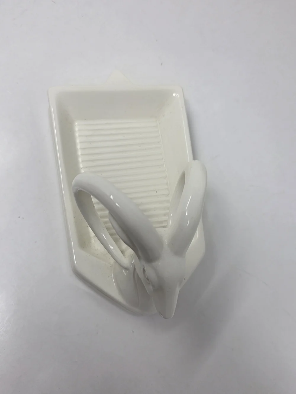 Vintage White Ceramic long horn sheep large soap dish / trinket tray 7